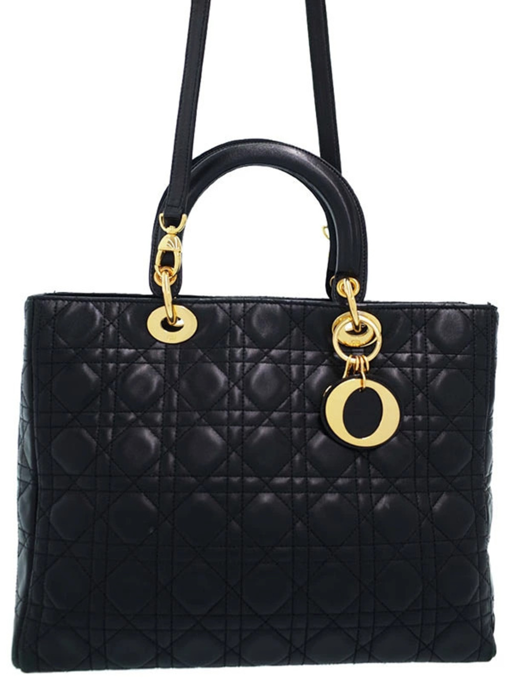 Christian Dior Black Cannage Lambskin Lady Dior Handbag quilted